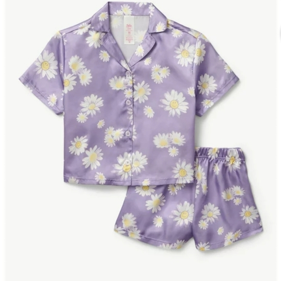 Justice Other - W28 Justice Short Sleeve Coat Set 2-Piece Pajama Set Small Purple Daisies